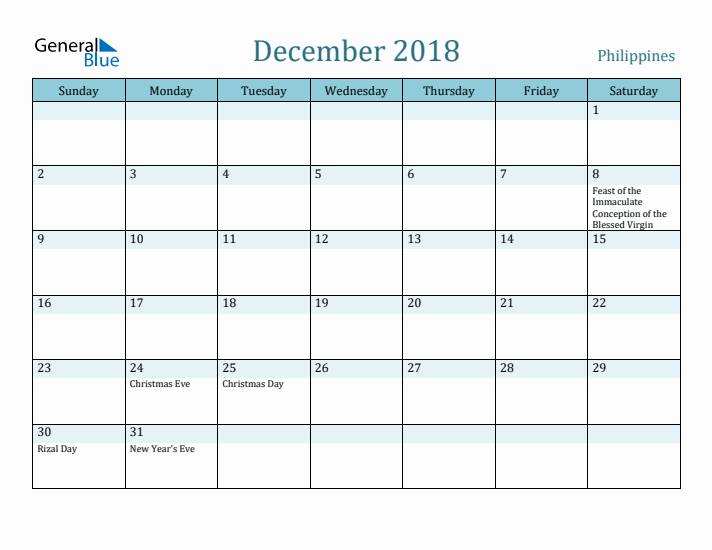 December 2018 Calendar with Holidays