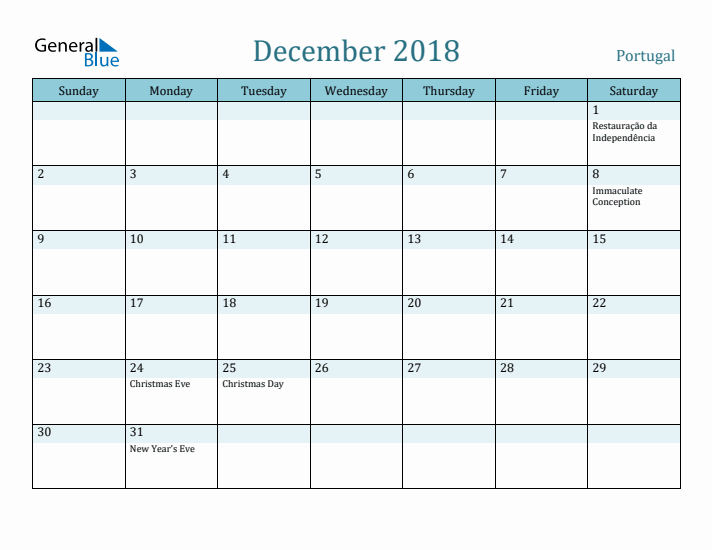 December 2018 Calendar with Holidays