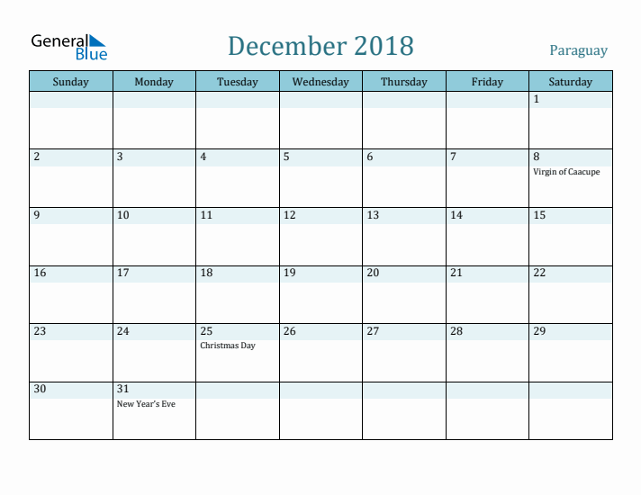 December 2018 Calendar with Holidays