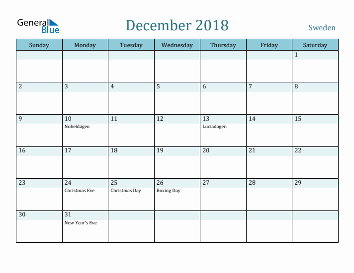 December 2018 Calendar with Holidays