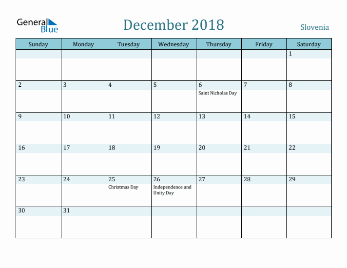 December 2018 Calendar with Holidays