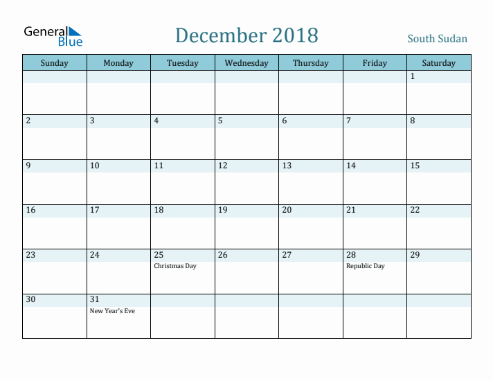 December 2018 Calendar with Holidays