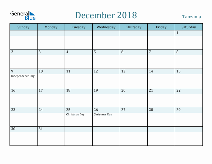 December 2018 Calendar with Holidays