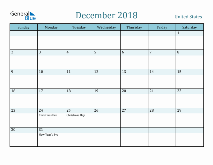 December 2018 Calendar with Holidays