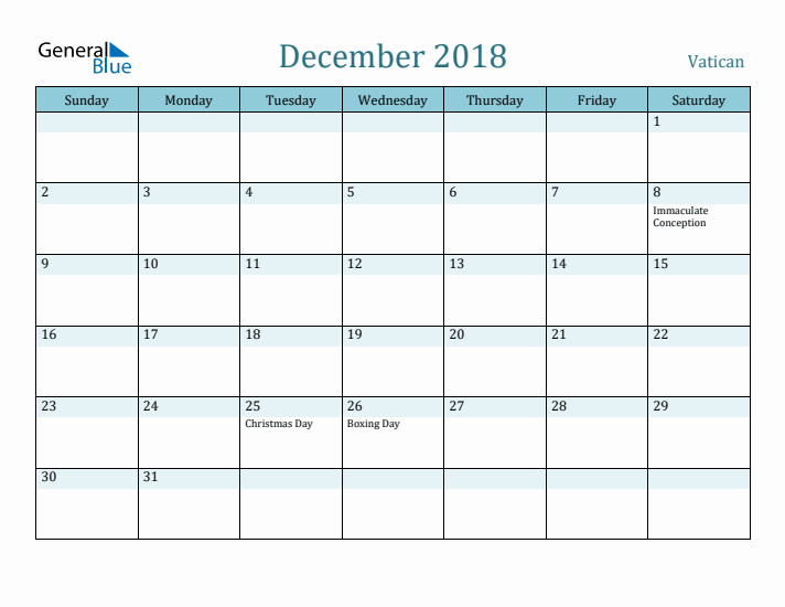 December 2018 Calendar with Holidays