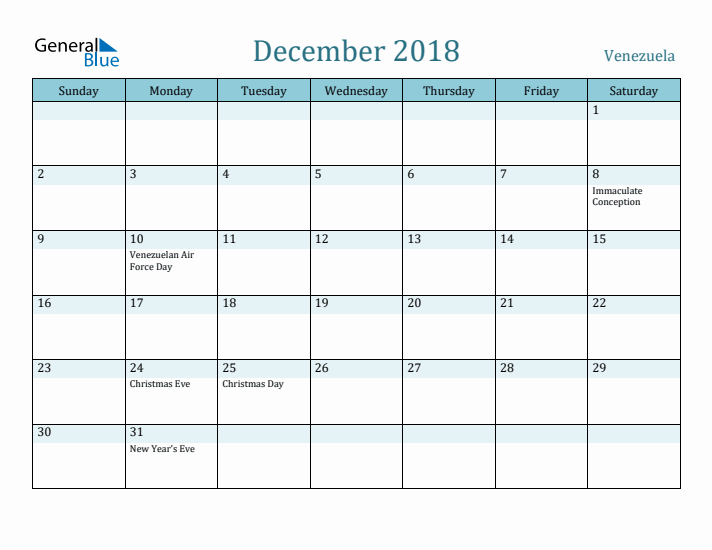 December 2018 Calendar with Holidays