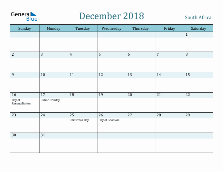 December 2018 Calendar with Holidays