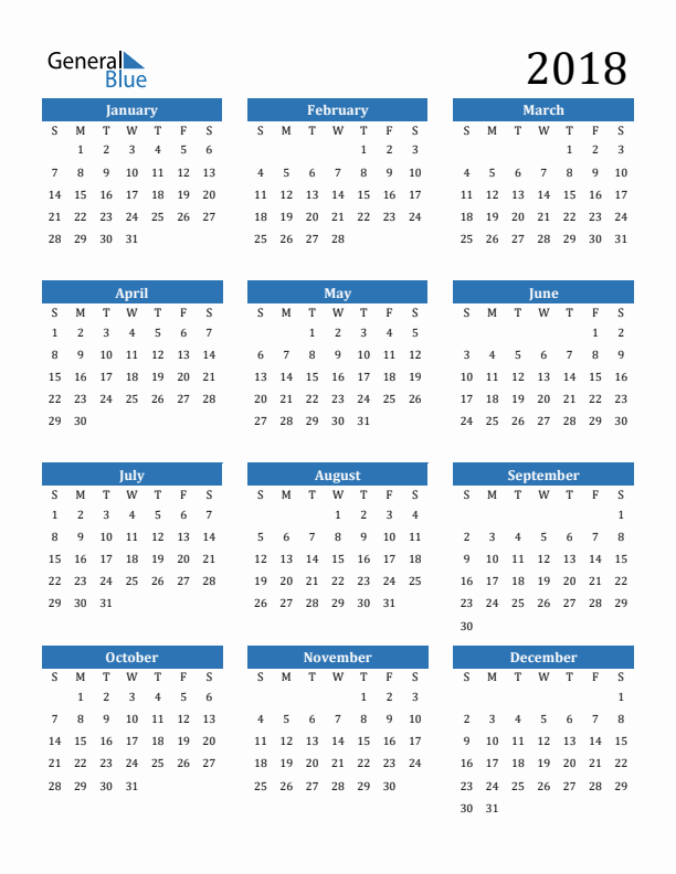 2018 Calendar