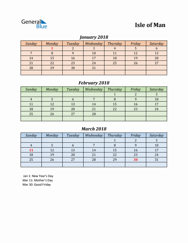 Q1 2018 Holiday Calendar - Isle of Man