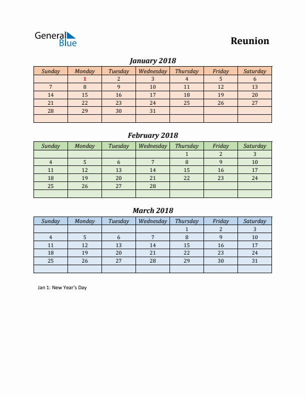 Q1 2018 Holiday Calendar - Reunion