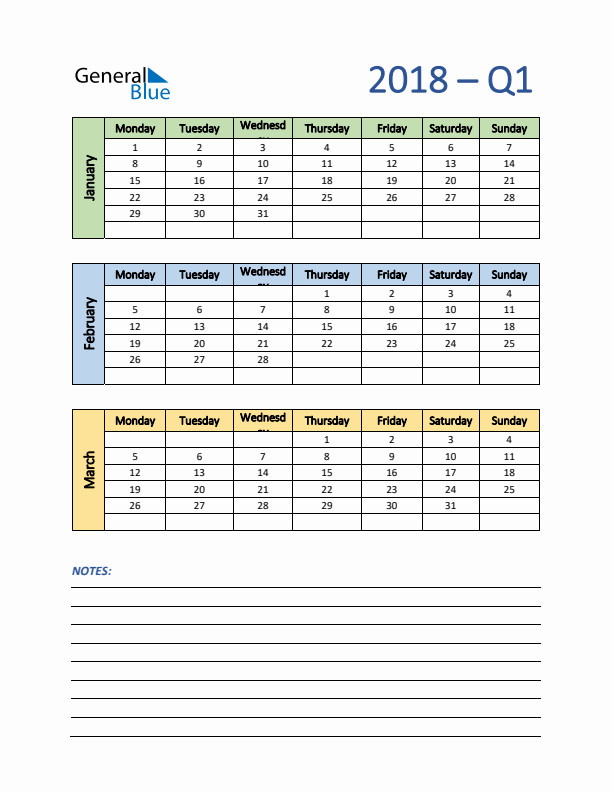 Three-Month Planner for Q1 2018