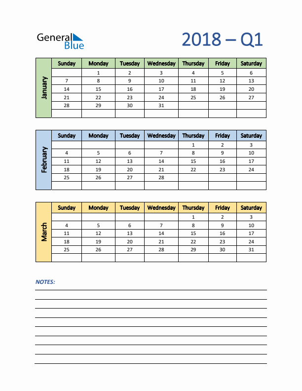 Three-Month Planner for Q1 2018