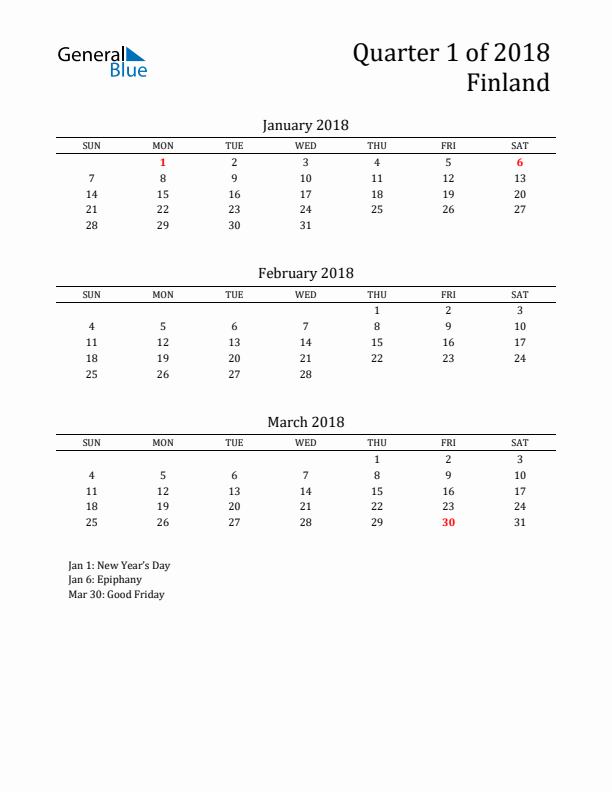 Quarter 1 2018 Finland Quarterly Calendar