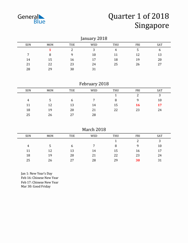 Quarter 1 2018 Singapore Quarterly Calendar