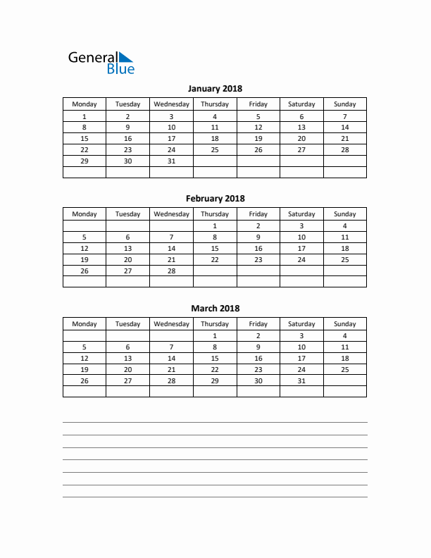 Free Printable Quarterly Calendar 2018