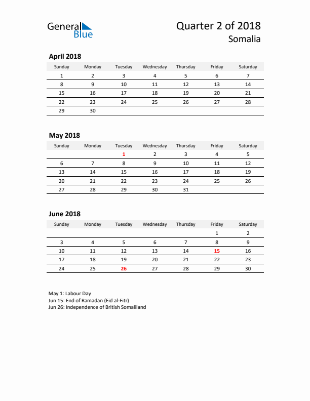 2018 Q2 Three-Month Calendar for Somalia