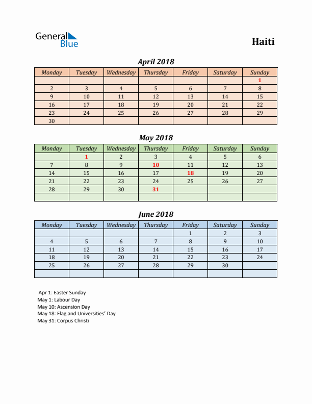 Q2 2018 Holiday Calendar - Haiti