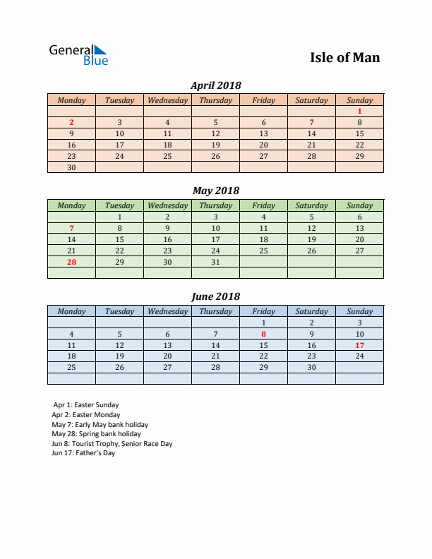 Q2 2018 Holiday Calendar - Isle of Man