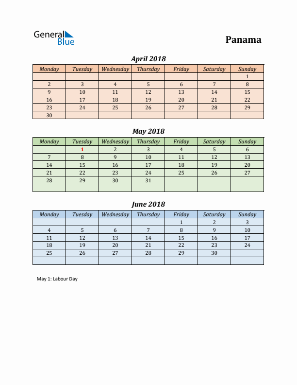 Q2 2018 Holiday Calendar - Panama