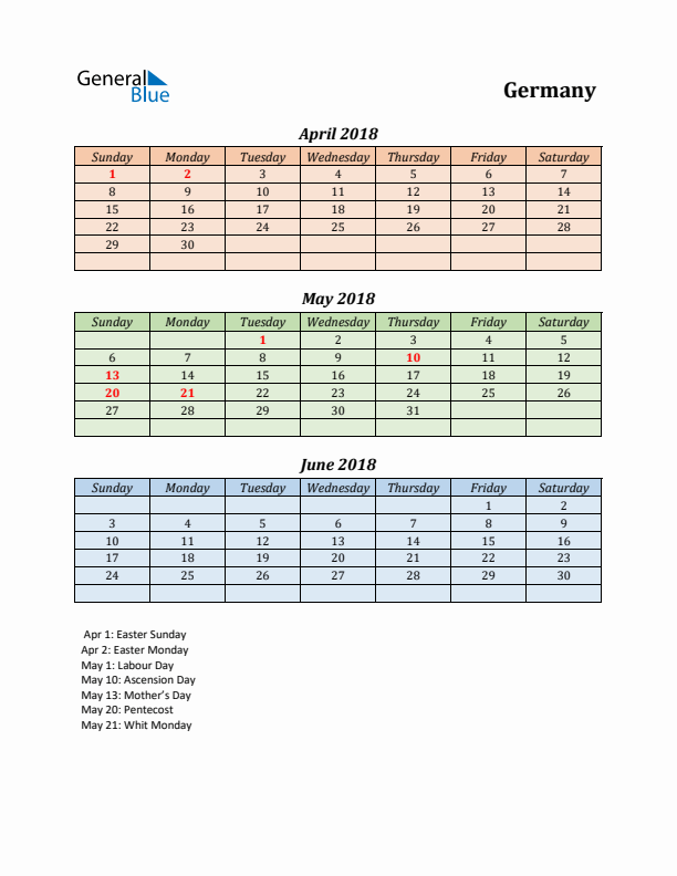 Q2 2018 Holiday Calendar - Germany