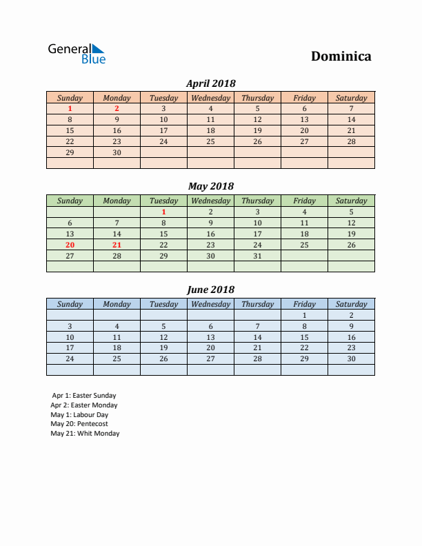 Q2 2018 Holiday Calendar - Dominica