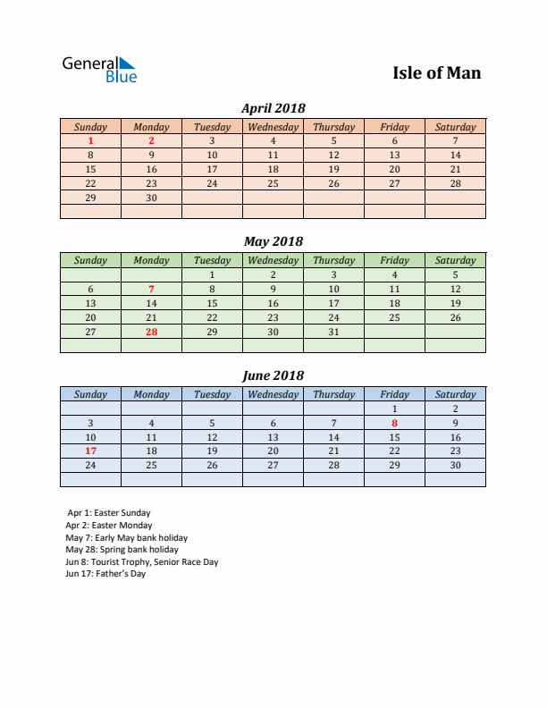 Q2 2018 Holiday Calendar - Isle of Man