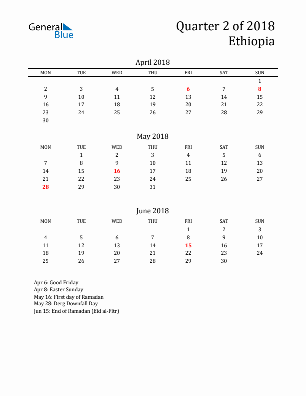 Quarter 2 2018 Ethiopia Quarterly Calendar