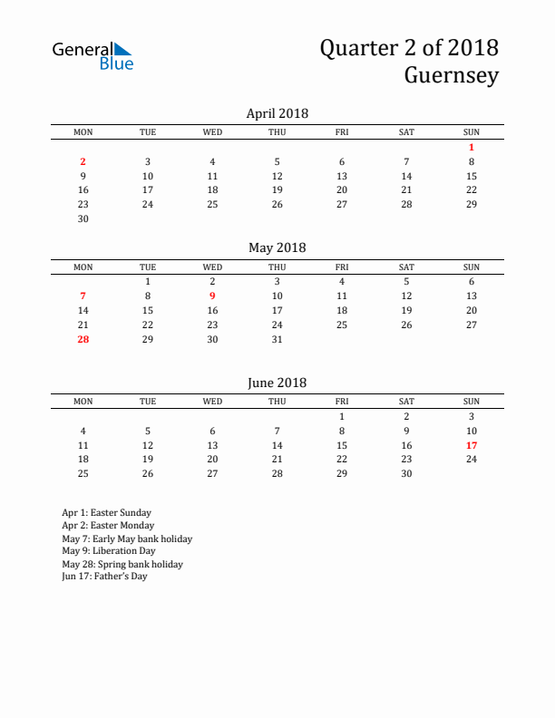 Quarter 2 2018 Guernsey Quarterly Calendar