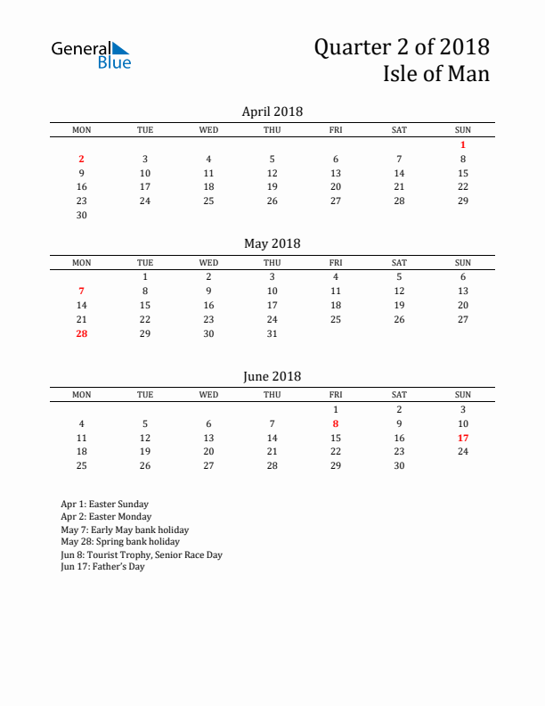 Quarter 2 2018 Isle of Man Quarterly Calendar