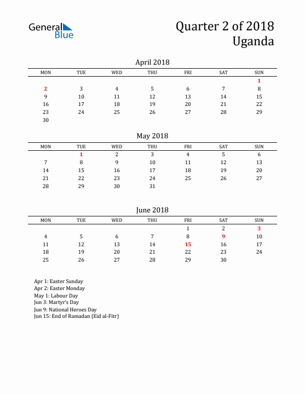 Quarter 2 2018 Uganda Quarterly Calendar