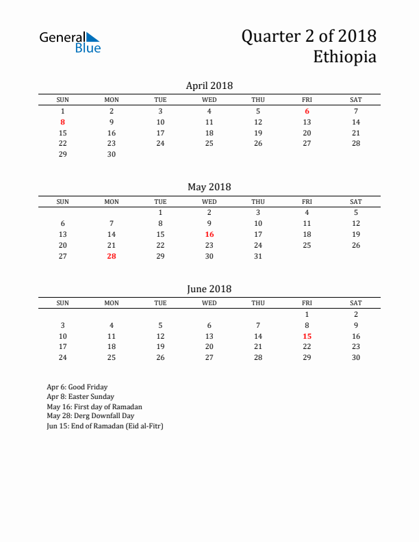 Quarter 2 2018 Ethiopia Quarterly Calendar