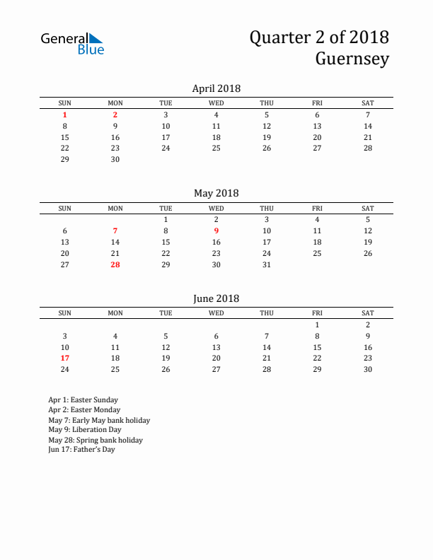 Quarter 2 2018 Guernsey Quarterly Calendar