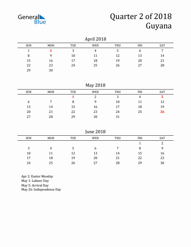 Quarter 2 2018 Guyana Quarterly Calendar