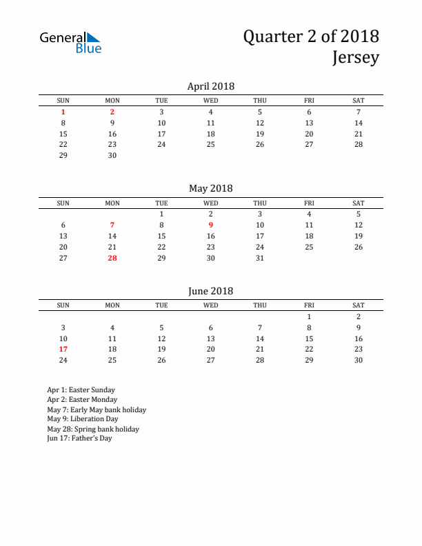 Quarter 2 2018 Jersey Quarterly Calendar