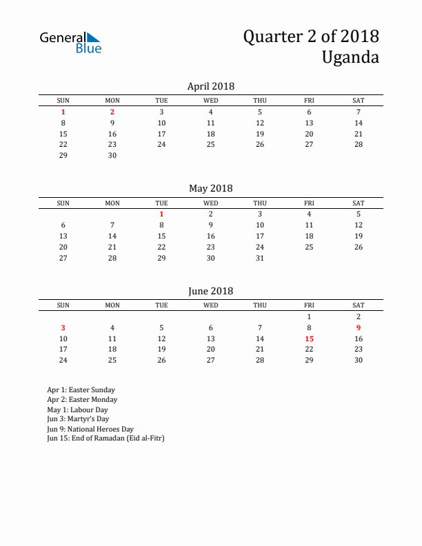 Quarter 2 2018 Uganda Quarterly Calendar