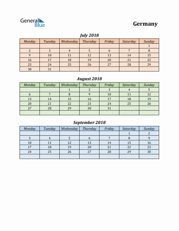 Q3 2018 Holiday Calendar - Germany