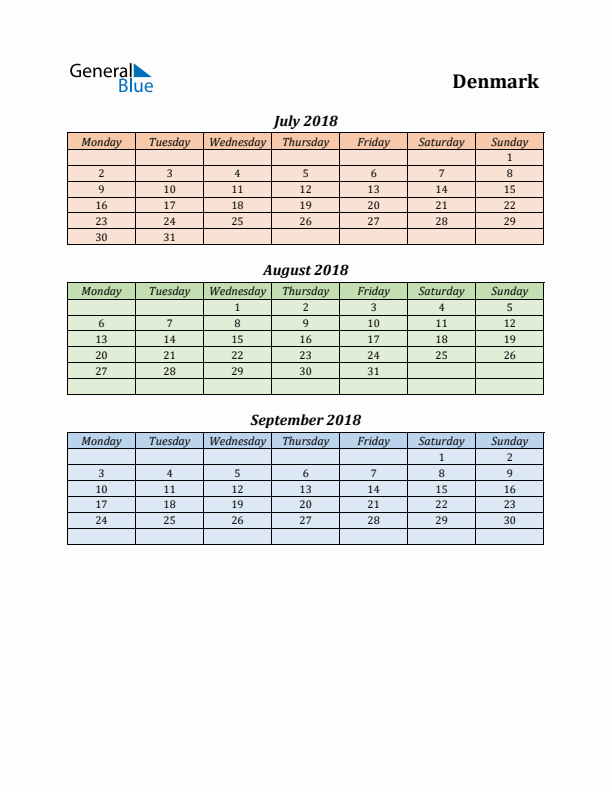 Q3 2018 Holiday Calendar - Denmark