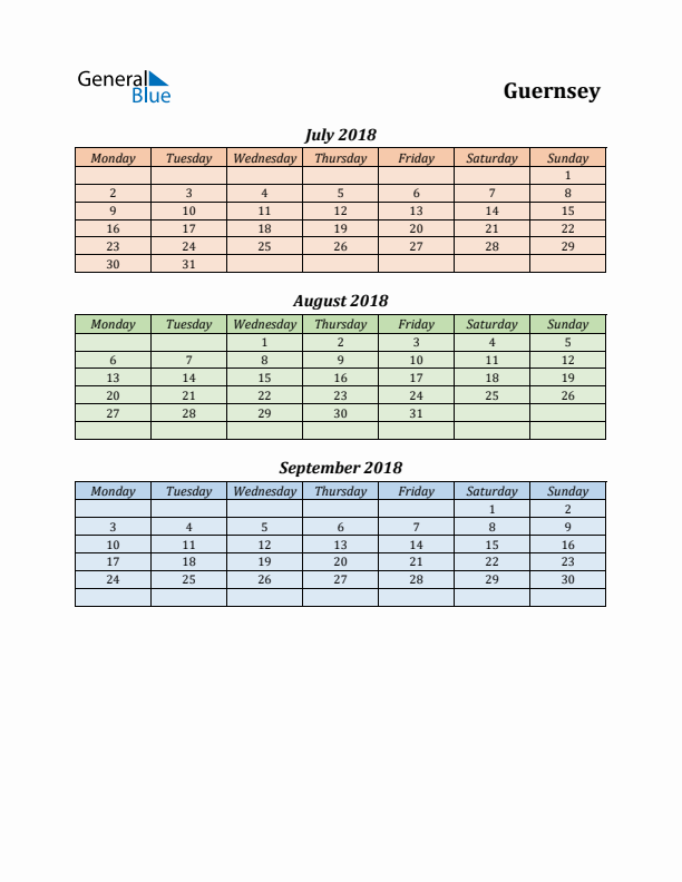 Q3 2018 Holiday Calendar - Guernsey