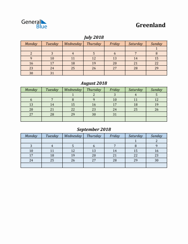 Q3 2018 Holiday Calendar - Greenland