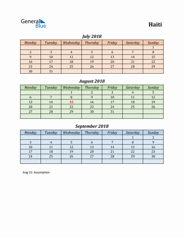 Q3 2018 Holiday Calendar - Haiti