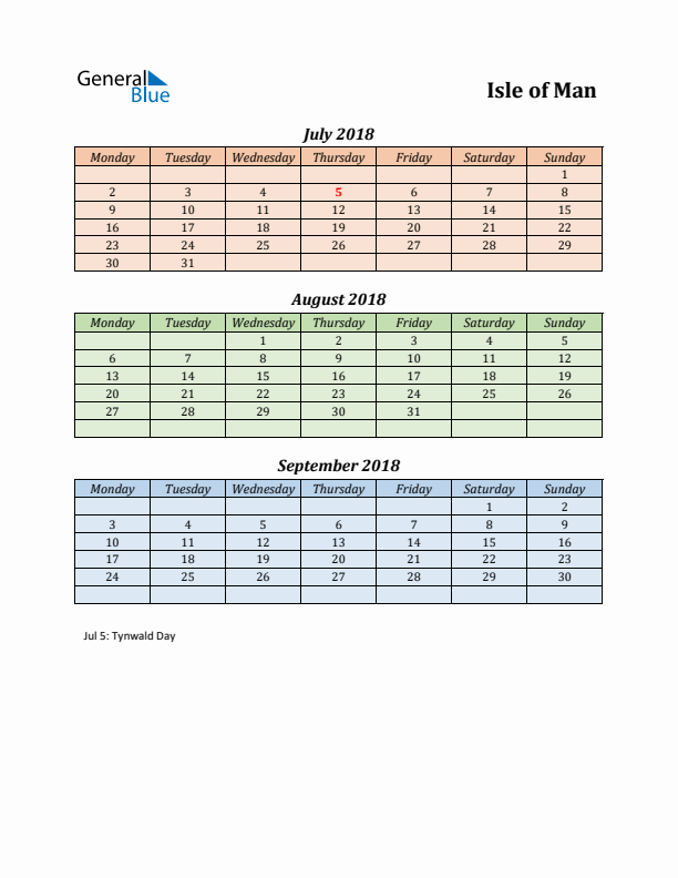 Q3 2018 Holiday Calendar - Isle of Man