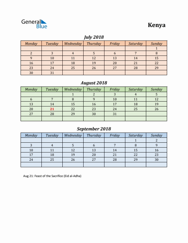 Q3 2018 Holiday Calendar - Kenya