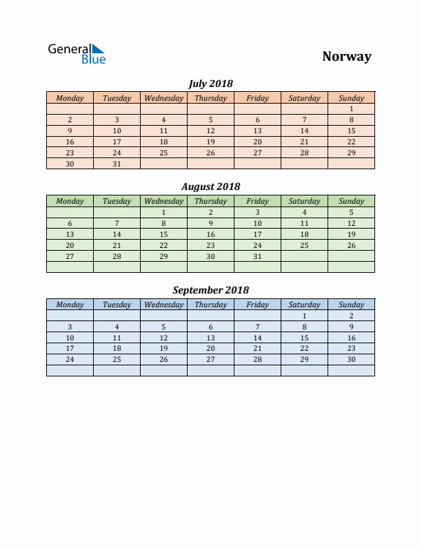 Q3 2018 Holiday Calendar - Norway