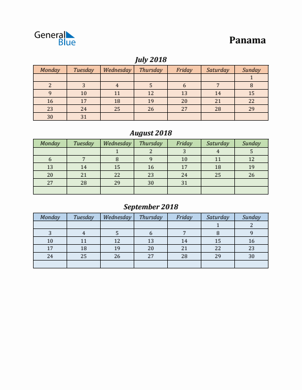 Q3 2018 Holiday Calendar - Panama