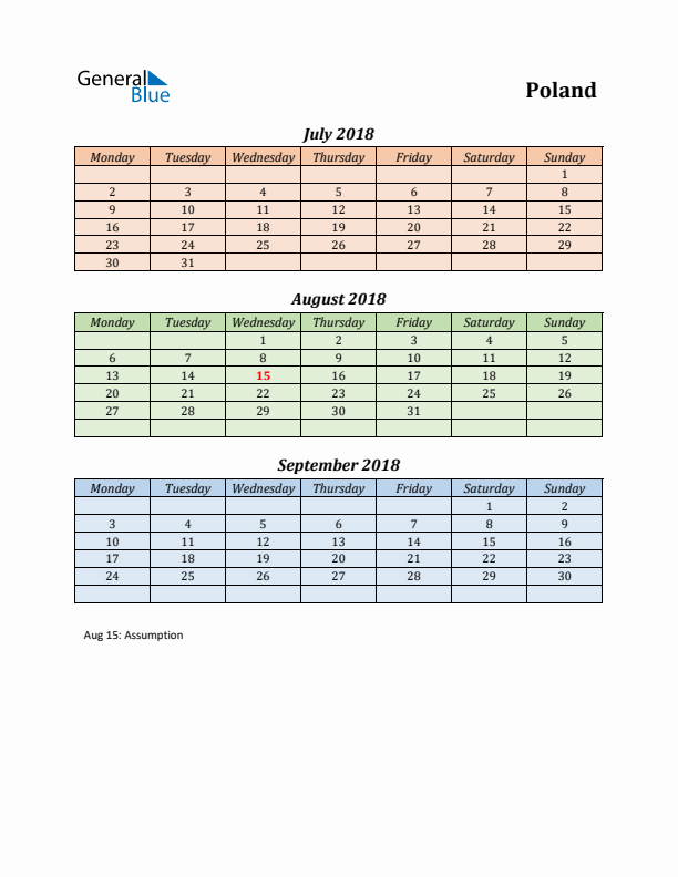 Q3 2018 Holiday Calendar - Poland