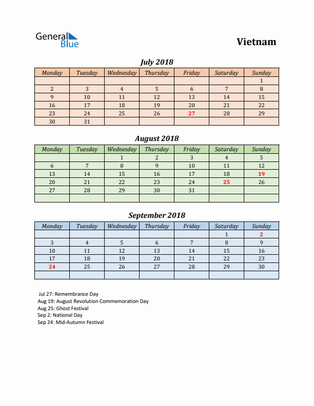 Q3 2018 Holiday Calendar - Vietnam