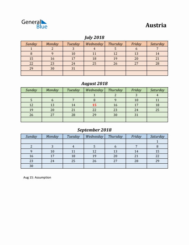 Q3 2018 Holiday Calendar - Austria