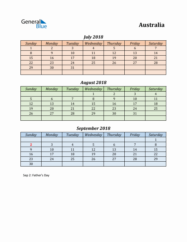 Q3 2018 Holiday Calendar - Australia