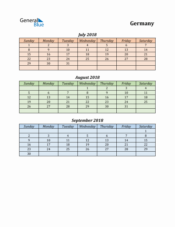 Q3 2018 Holiday Calendar - Germany