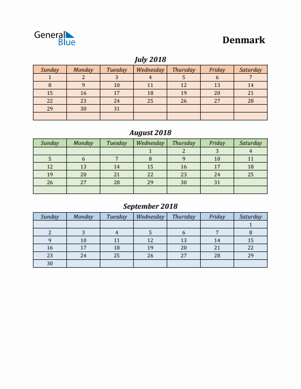 Q3 2018 Holiday Calendar - Denmark